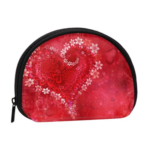 WXWJSHMGC Münzgeldbörse mit Blumenverzierung und Herz-Druck, Mini-Geldbörse für Frauen und Mädchen, Persönlichkeit, kleine Münztasche, Aufbewahrungstasche, Clutch, Geldbörse, Einheitsgröße, lässig von WXWJSHMGC