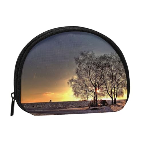 WXWJSHMGC Münzgeldbörse mit Sonnenuntergang-Druck, Mini-Geldbörse für Damen und Mädchen, Persönlichkeit, kleine Münztasche, Aufbewahrungstasche, Clutch, Geldbörse, Einheitsgröße, lässig, Schwarz von WXWJSHMGC