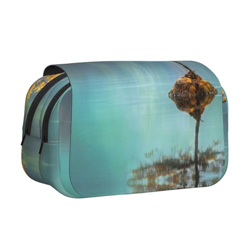 WXWJSHMGC Peaceful Lake and A Tree Print Pen Case Bag - Portable Double Layer Storage Pencil Bag for Child, Girls, Boys and Adults von WXWJSHMGC