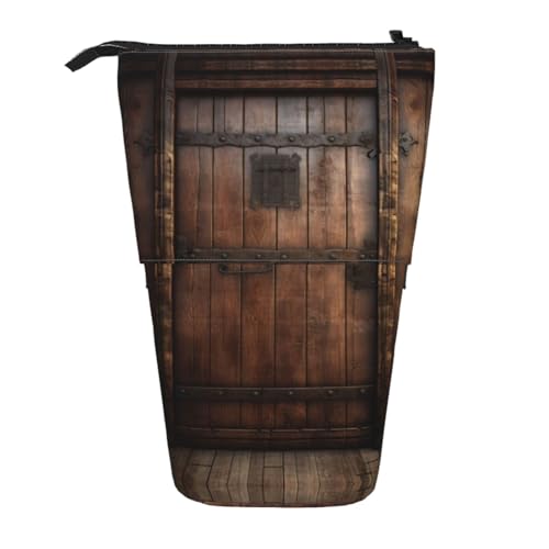 WXWJSHMGC Rustikales Federmäppchen mit Holztür-Druck, Teleskop-Etui, vielseitige Aufbewahrungstasche, Büro und Erwachsenen-Aufbewahrungsbox, Geschenke von WXWJSHMGC