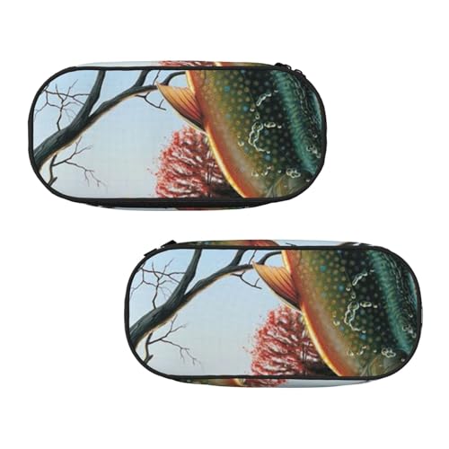 WXWJSHMGC Safflower Federmäppchen mit fliegendem Fischmotiv, große Tasche mit 3 Fächern, Stifteetui, Kartenhalter, Münzhalter für Jungen, Mädchen, Schule, Schreibwaren von WXWJSHMGC