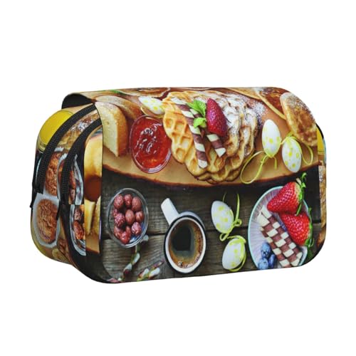 WXWJSHMGC Schönes Federmäppchen mit Frühstücksdruck, tragbar, doppellagig, für Kinder, Mädchen, Jungen und Erwachsene von WXWJSHMGC