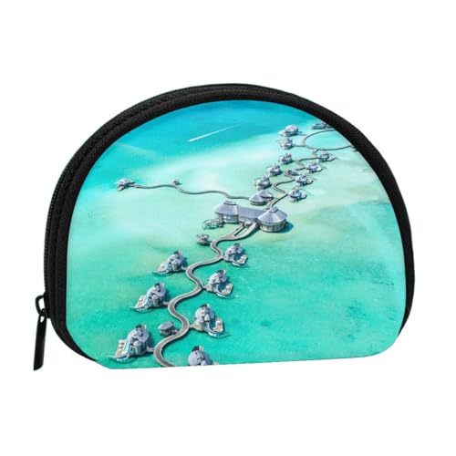 WXWJSHMGC Seaside Hotel Print Münzbörse Mini Geldbörse für Frauen Mädchen Persönlichkeit Kleine Münztasche Shell Aufbewahrungstasche Clutch Wallets, Einheitsgröße, Casual, Schwarz , Einheitsgröße von WXWJSHMGC