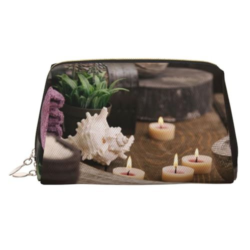 WXWJSHMGC Spa-Kerzen-Druck-Make-up-Tasche, tragbar, Leder, wasserdicht, Kosmetiktasche, Clutch, Make-up-Pinsel-Tasche (17 x 10,9 cm), gold, Einheitsgröße von WXWJSHMGC