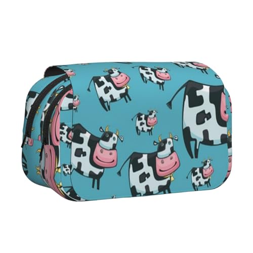 WXWJSHMGC Stifteetui mit Kuh-Aufdruck – tragbare doppellagige Aufbewahrung Federmäppchen für Kinder, Mädchen, Jungen und Erwachsene von WXWJSHMGC