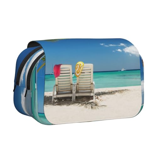 WXWJSHMGC Stifteetui mit Strandpalmenmotiv, tragbar, doppellagig, für Kinder, Mädchen, Jungen und Erwachsene von WXWJSHMGC