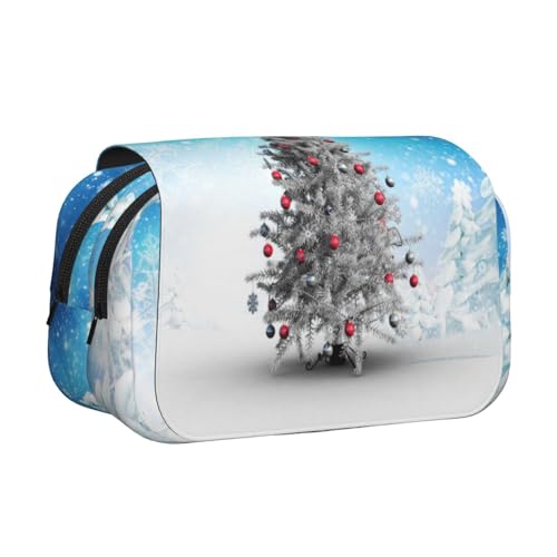WXWJSHMGC Stifteetui mit Weihnachtsbäumen-Motiv, tragbar, doppellagig, für Kinder, Mädchen, Jungen und Erwachsene von WXWJSHMGC