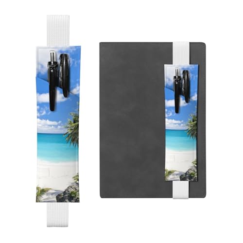 WXWJSHMGC Stiftehalter aus PU-Leder, mit Strand-Aufdruck, verstellbar, elastisch, für Hardcover-Journals, Notizbücher, Geschenk zum Schulanfang, Weiß, 2 Stück, weiß, Einheitsgröße von WXWJSHMGC