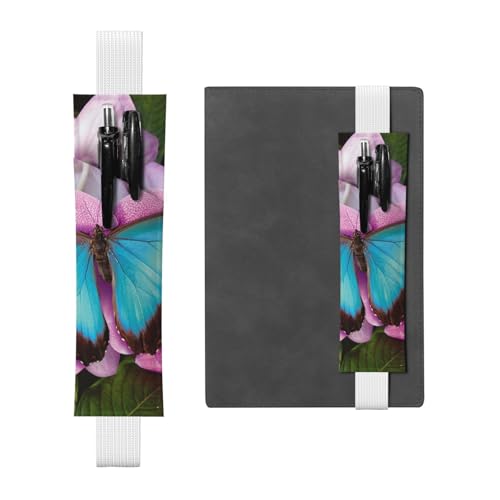 WXWJSHMGC Stiftehalter aus PU-Leder mit Schmetterlingsmotiv und pinkem Blumendruck, 2 Stück, verstellbares Gummiband, Stifteetui für Hardcover-Tagebücher, Notizbücher für Schulanfang, Geschenk, weiß von WXWJSHMGC