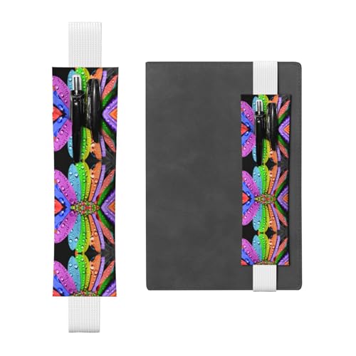 WXWJSHMGC Stiftehalter mit buntem Blumendruck, 2 Stück, verstellbares Gummiband, PU-Leder, Stifteetui für Hardcover-Tagebücher, Notizbücher für den Schulanfang, weiß, Einheitsgröße von WXWJSHMGC