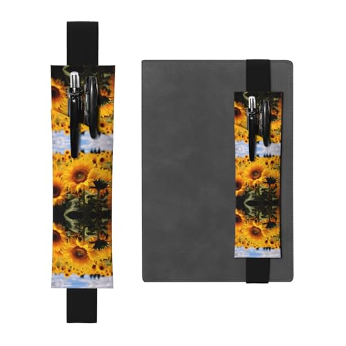 WXWJSHMGC Stifthalter aus PU-Leder, Motiv: gelbe Sonnenblumen, Felddruck, 2 Stück, verstellbares Gummiband, Stifteetui für Hardcover-Tagebücher, Notizbücher für Schulanfang, Geschenk, Schwarz WXWJSHMGC Stifthalter aus PU-Leder, Motiv: gelbe Sonnenblumen, Felddruck, 2 Stück, verstellbares Gummiband, Stifteetui für Hardcover-Tagebücher, Notizbücher für Schulanfang, Geschenk, Schwarz von WXWJSHMGC