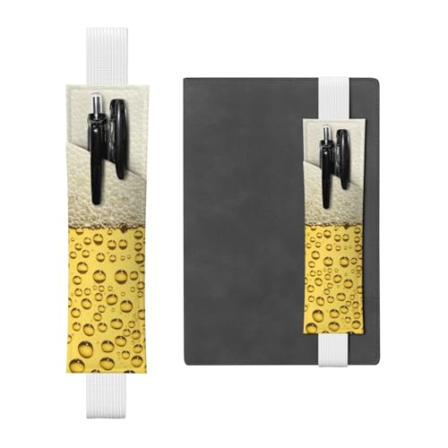 WXWJSHMGC Stifthalter mit Bierblasen-Druck, 2 Stück, verstellbares Gummiband, PU-Leder, Stifteetui für Hardcover-Tagebücher, Notizbücher für Schulanfang, Geschenk, weiß, Einheitsgröße von WXWJSHMGC
