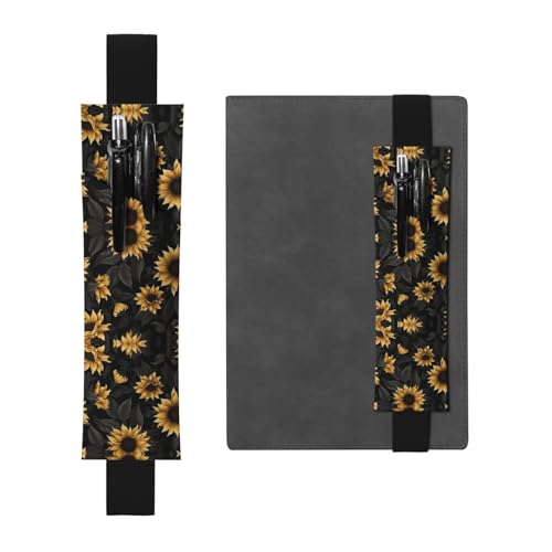 WXWJSHMGC Stifthalter mit Sonnenblumen-Aufdruck, 2 Stück, verstellbares Gummiband, PU-Leder-Stifttasche für Hardcover-Tagebücher, Notizbücher für Schulanfang, Geschenk, Schwarz , Einheitsgröße WXWJSHMGC Stifthalter mit Sonnenblumen-Aufdruck, 2 Stück, verstellbares Gummiband, PU-Leder-Stifttasche für Hardcover-Tagebücher, Notizbücher für Schulanfang, Geschenk, Schwarz , Einheitsgröße von WXWJSHMGC