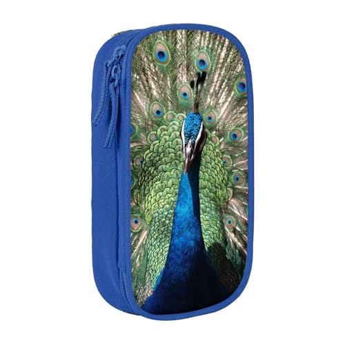 WXWJSHMGC The Peacock Print Large Capacity Double Layer Pencil Case with Zipper - Durable Fabric School Pouch for Pens,- Ideal for Students, blau, Einheitsgröße, Kosmetikkoffer von WXWJSHMGC