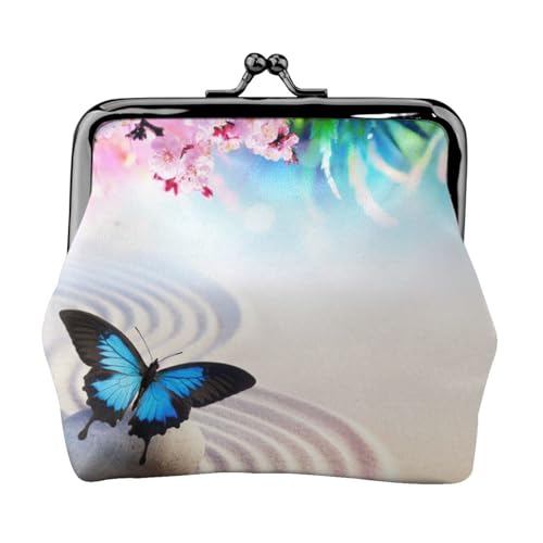 Zen Design Geldbörse mit Schmetterlings-Aufdruck, für Herren und Damen, Leder, Kussschloss, kleine Tasche, Münzbörse von WXWJSHMGC