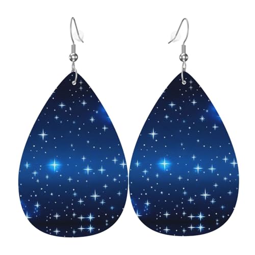 Blaue Sterne Muster Muster Leder Ohrringe Damen Ohrringe Geeignet für den Alltag, Party, Verabredungen usw., Einheitsgröße, Kunstleder, Diamant von WXXWXD