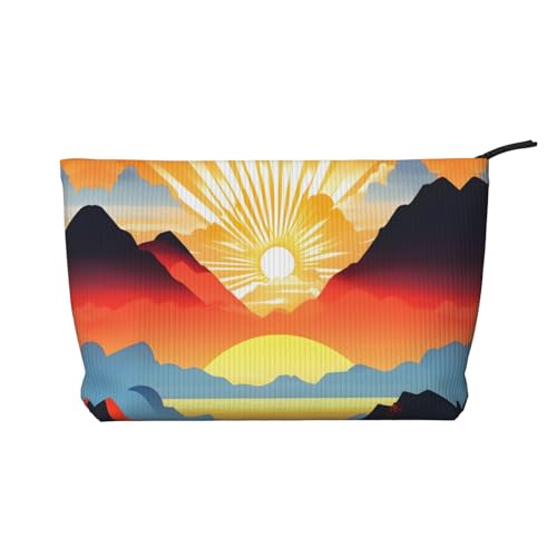 Bright Sunrise bedruckte Kosmetiktasche aus Cord – tragbare Damen-Kulturbeutel mit Reißverschluss, Schwarz, Einheitsgröße von WXXWXD
