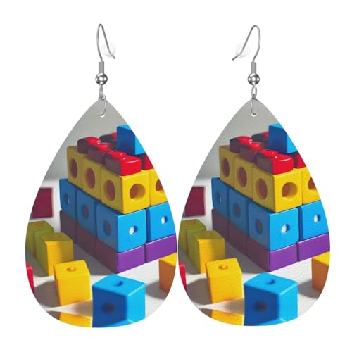 Bunte Bausteine, gemusterte Leder-Ohrringe – Damenohrringe, geeignet für den Alltag, Partys, Verabredungen usw. von WXXWXD