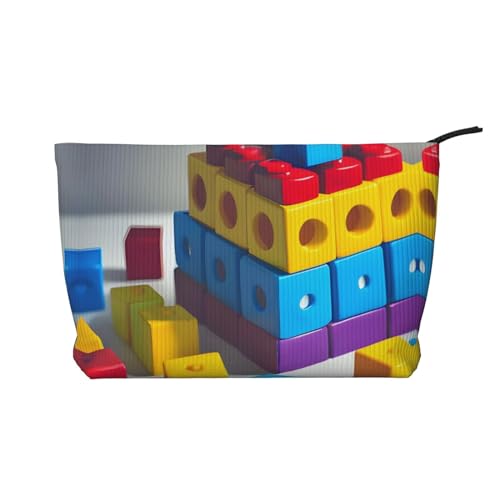 Bunte Bausteine bedruckte Kordsamt-Kosmetiktasche – tragbare Kulturbeutel mit Reißverschluss für Damen von WXXWXD