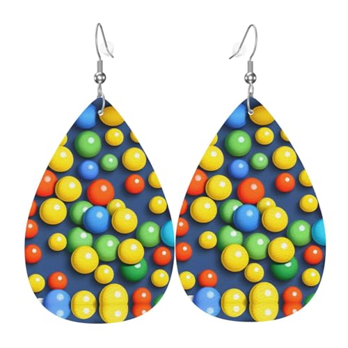 Bunte Kugeln, gemusterte Leder-Ohrringe – Damenohrringe, geeignet für den Alltag, Partys, Verabredungen usw. von WXXWXD