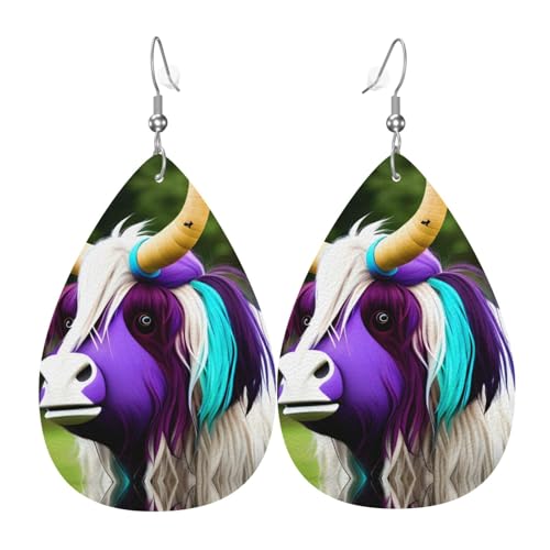 Bunte Kuhkopf-Leder-Ohrringe – Damen-Ohrringe, geeignet für den Alltag, Partys, Verabredungen usw., Einheitsgröße, Kunstleder, Diamant von WXXWXD