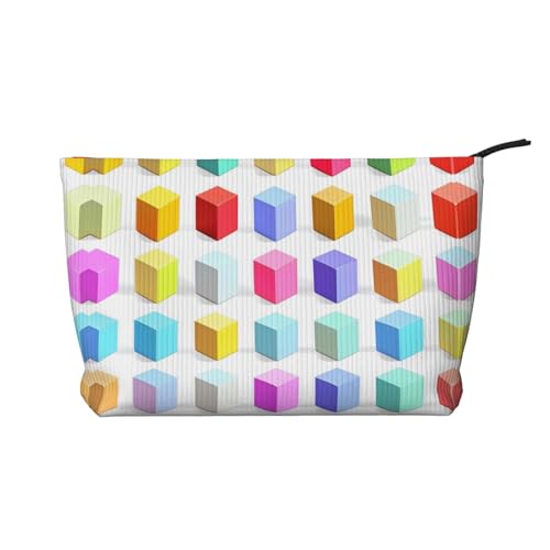 Bunte Würfel bedruckte Cord-Kosmetiktasche – tragbare Kulturbeutel mit Reißverschluss für Damen von WXXWXD