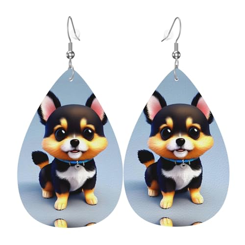 Card Love Fancy Puppy gemusterte Leder-Ohrringe für Damen, geeignet für den Alltag, Partys, Verabredungen usw. von WXXWXD
