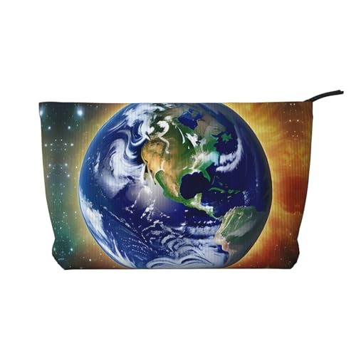 Cosmic Earth bedruckte Kosmetiktasche aus Cord – tragbare Kulturbeutel mit Reißverschluss für Damen von WXXWXD