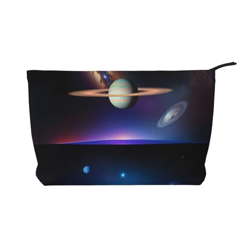 Cosmic Saturn bedruckte Kosmetiktasche aus Cord – tragbare Kulturbeutel mit Reißverschluss für Damen von WXXWXD
