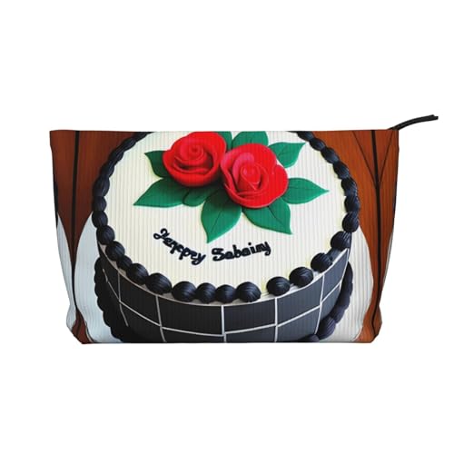 Delicious Cakes Bedruckte Cord-Kosmetiktasche – tragbare Damen-Kulturbeutel mit Reißverschluss, Schwarz, Einheitsgröße von WXXWXD