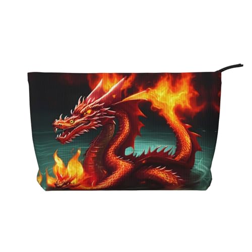 Dragon King in Fire bedruckte Kosmetiktasche aus Cord – tragbare Kulturbeutel mit Reißverschluss für Damen von WXXWXD