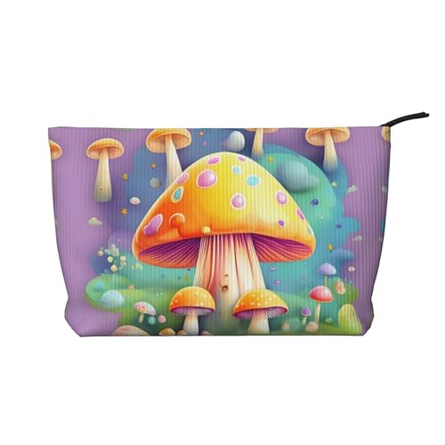 Fantasy Dream Kosmetiktasche mit Pilz-Aufdruck aus Kordsamt – tragbare Kosmetiktasche mit Reißverschluss für Damen von WXXWXD