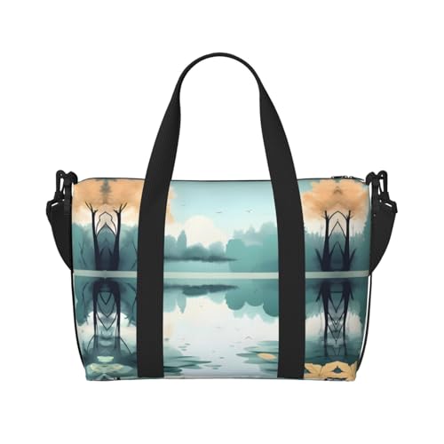 Gefallene Blätter auf einem ruhigen See, bedruckte Damen-Umhängetasche, geeignet für Arbeit, Pendeln, Fitness, Reisen, modische und vielseitige Umhängetasche von WXXWXD