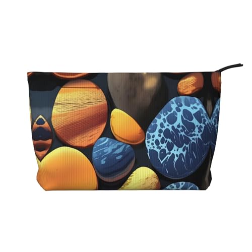 Gelbe Kieselsteine bedruckte Cord-Kosmetiktasche – tragbare Damen-Kulturbeutel mit Reißverschluss, Schwarz, Einheitsgröße von WXXWXD