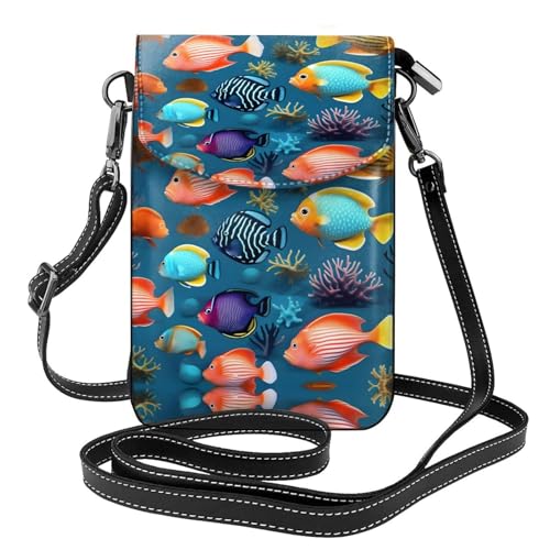 Kleine Handy-Geldbörse mit U-Boot-Rifffischen für Damen, kleine Umhängetasche mit verstellbarem Schultergurt von WXXWXD