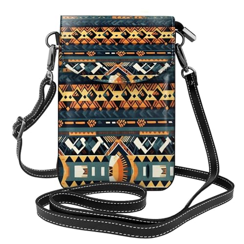 Kleine Handy-Geldbörse mit afrikanischem Tribal-Stil, ethnische Textur, kleine Damen-Umhängetasche mit verstellbarem Schultergurt von WXXWXD
