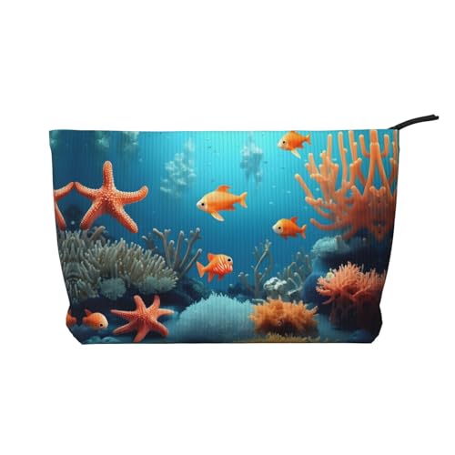 Korallenfisch-Kosmetiktasche mit Unterwasser-Aufdruck – tragbare Kosmetiktasche mit Reißverschluss für Damen von WXXWXD