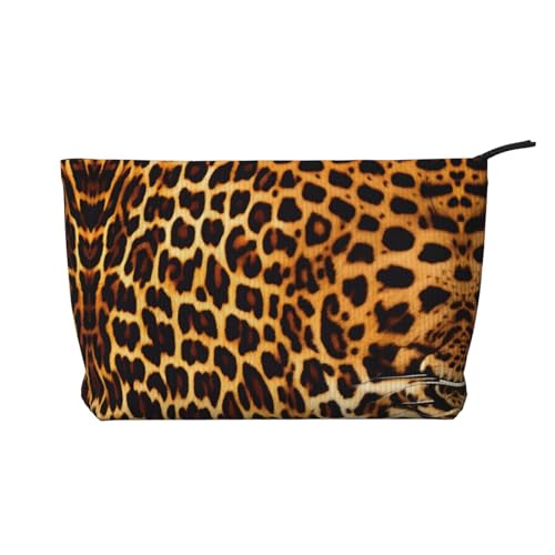 Kosmetiktasche aus Cord mit Leopardenmuster – tragbare Damen-Kulturbeutel mit Reißverschluss, Schwarz, Einheitsgröße von WXXWXD