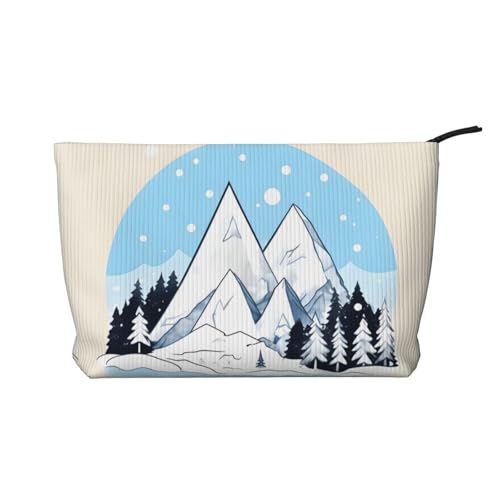 Kosmetiktasche aus Cord mit Schneebedeckten Bergen – tragbare Damen-Kulturbeutel mit Reißverschluss von WXXWXD