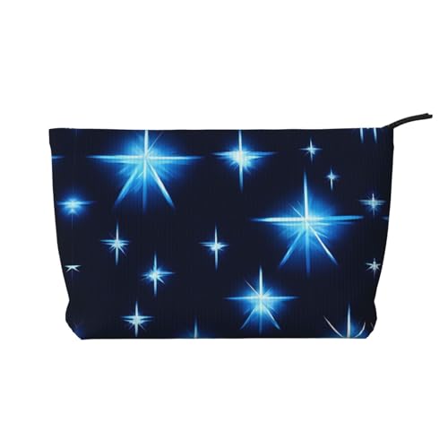Kosmetiktasche aus Cord mit blauem Cartoon-Motiv, mit blauem Stern – tragbare Kosmetiktasche mit Reißverschluss für Damen von WXXWXD