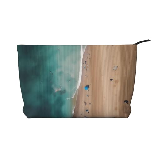 Kosmetiktasche aus Kordsamt mit Luftansicht auf den Strand, tragbare Kosmetiktasche für Damen, mit Reißverschluss von WXXWXD