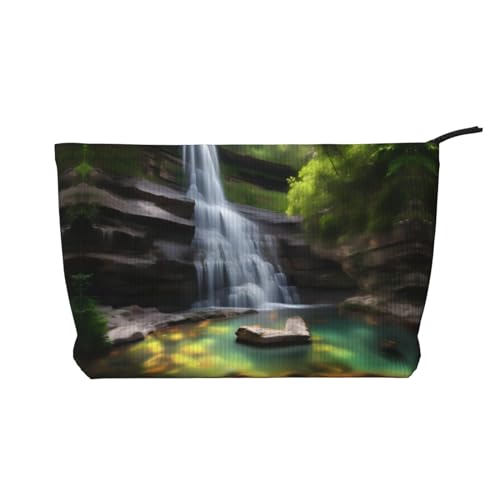 Kosmetiktasche aus Kordsamt mit Wasserfall-Ansichten – tragbare Damen-Kulturbeutel mit Reißverschluss von WXXWXD