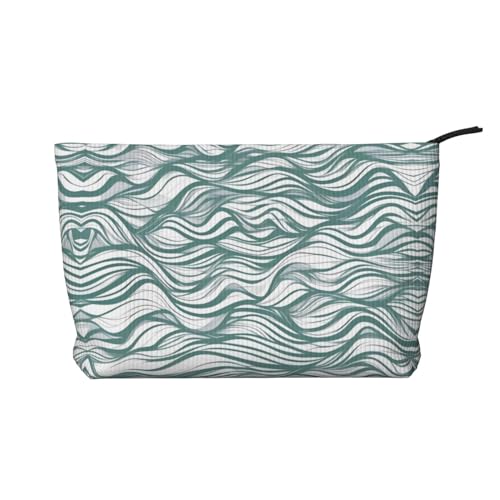 Kosmetiktasche aus Kordsamt mit grünen, gewellten Streifen – tragbare Kosmetiktasche mit Reißverschluss für Damen von WXXWXD