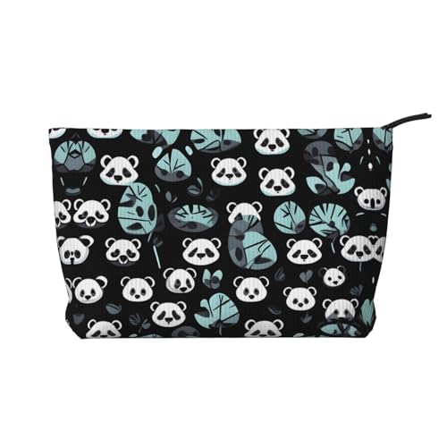 Kosmetiktasche für Damen, mit Panda-Gesicht, bedruckt, aus Kordsamt, tragbar, mit Reißverschluss, Schwarz und Weiß von WXXWXD