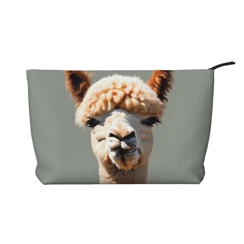 Kosmetiktasche mit Alpaka-Avatar-Aufdruck aus Kordsamt – tragbare Damen-Kulturbeutel mit Reißverschluss von WXXWXD