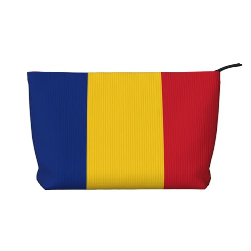 Kosmetiktasche mit Aufdruck "Flagge von Rumänien", aus Kordsamt, tragbar, mit Reißverschluss, Aufbewahrungstasche für Damen von WXXWXD
