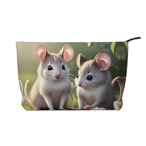 Kosmetiktasche mit Aufdruck "Mouse in Love", aus Kordsamt, tragbar, mit Reißverschluss, Aufbewahrungstasche für Damen von WXXWXD