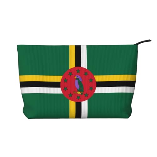 Kosmetiktasche mit Flagge der Commonwealth of Dominica aus bedrucktem Cord – tragbare Damen-Kulturbeutel mit Reißverschluss, Schwarz, Einheitsgröße von WXXWXD