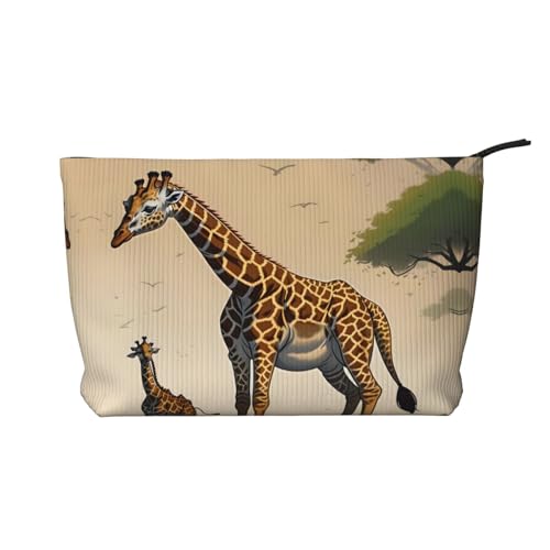 Kosmetiktasche mit Giraffen-Motiv, bedruckt, aus Kordsamt, für Damen, tragbar, mit Reißverschluss von WXXWXD