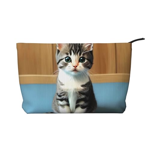Kosmetiktasche mit Kätzchen-Motiv, aus Kordsamt, tragbar, mit Reißverschluss, für Damen von WXXWXD